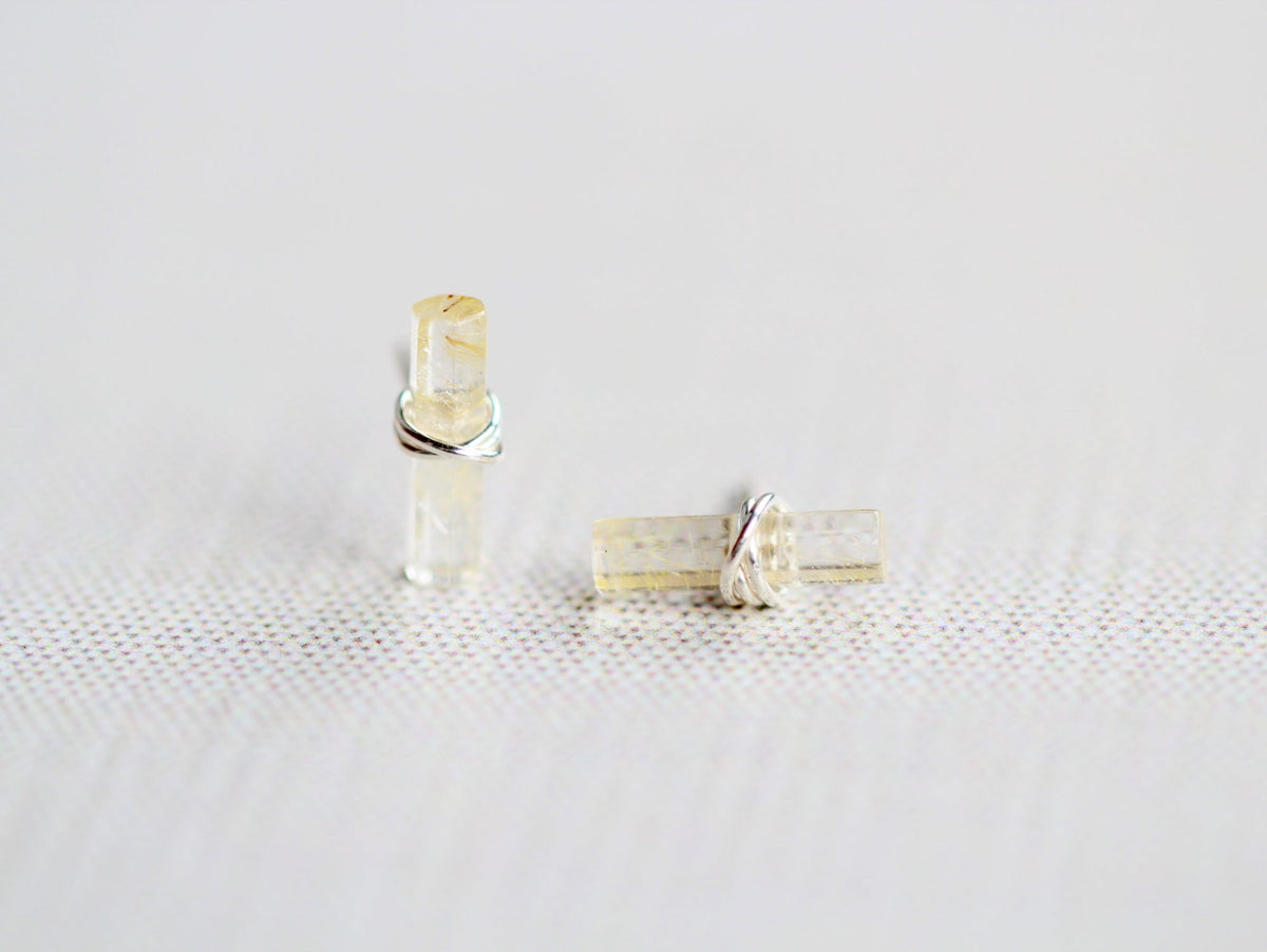 Birch Studs - Rutilated Quartz